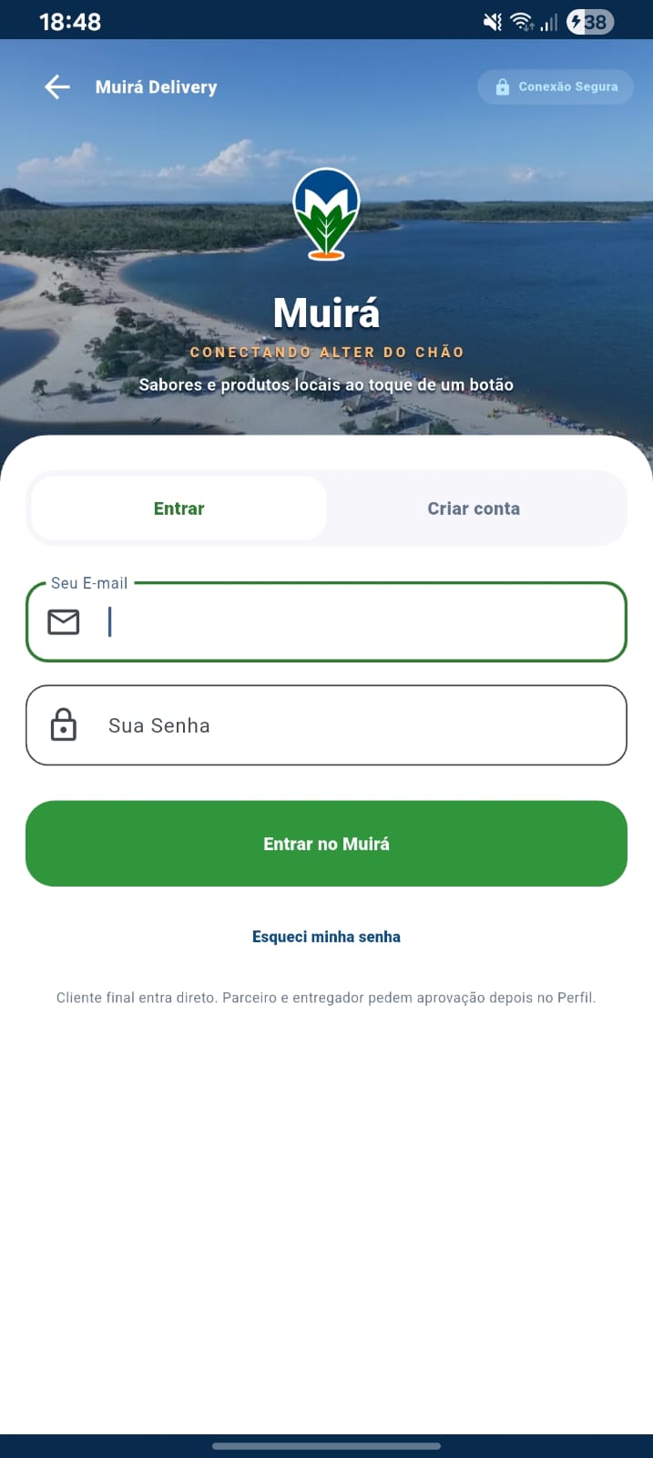 Tela de login do Muirá em mockup de iPhone