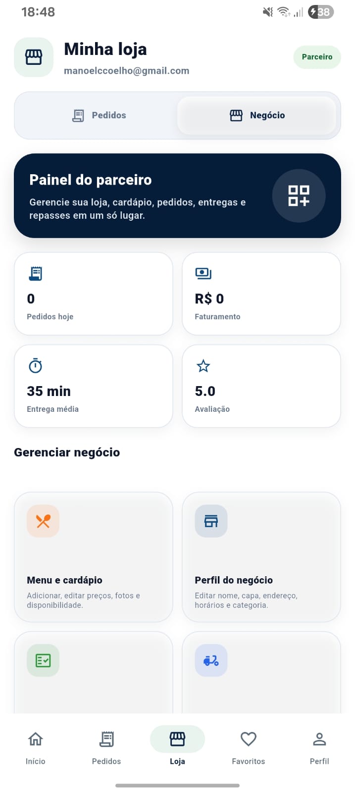 Painel do parceiro no aplicativo Muirá